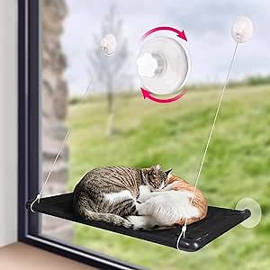 Large Cat Window Perch - Cat Hammock Window Seat Shelf, 26-Inch Durable Cat Resting Seat for Two Large Cats, Heavy Duty Screw Suction Cups Safety Load-Bearing up to 60lbs 2022 Style
