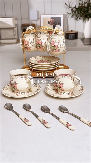 Temu Official | 🍵 A tea set that feels like a moment in time. This vintage floral design with a golden rack is perfect for entertaining or adding charm to... | Instagram