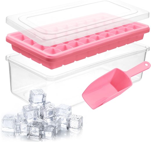 Yoove Ice Cube Tray with Lid, Bin, Scoop - 36 Mini Cube BPA Free Silicone Ice Tray for Freezer Pink