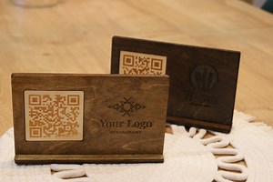 Wooden Table Sign – QR Code Stand or “reserved” Sign – Engraved Wooden Table Display for Restaurants, Cafés & Hotels - Etsy