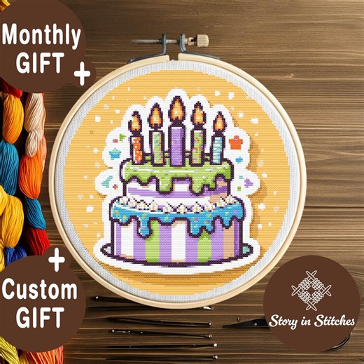 Colorful Birthday Cake Cross Stitch Pattern, Party Dessert Design (PDF Download) - Etsy