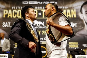 165K views · 2.4K shares | Welterweight World Champions Manny Pacquiao and Keith "One Time" Thurman faced off for the first time today in NYC ... Don't miss their blockbuster WBA title fight July 20 at MGM Grand Las Vegas and live on PBC on FOX PPV. #PacquiaoThurman 壘ℹ️: https://pbcham.ps/FightNight7-20-19PPV | Premier Boxing Champions | Facebook