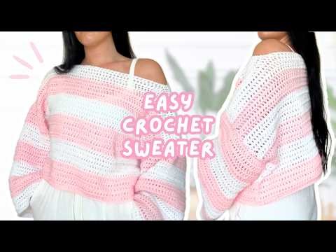 EASY crochet sweater tutorial for BEGINNERS (any size!) | how to crochet a striped sweater 🎀