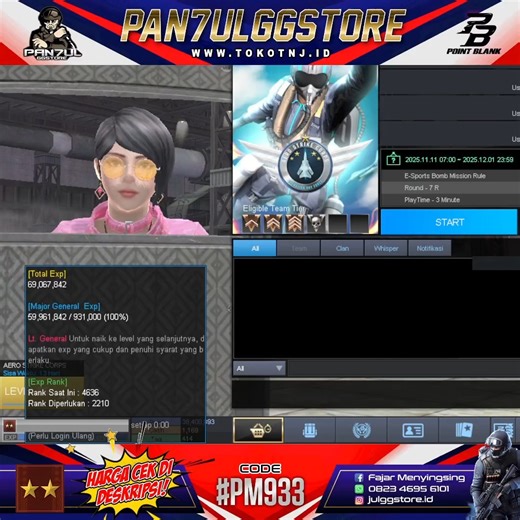 JUAL CHAR POINT BLANK (PAN7ULGGSTORE) on Instagram: "#PAIDPROMOTE BERBAYAR 🔳 SPESIFIKASI : ▪ B2 EXP 69 JUTA ▪ K/D 14% | HS 46% ▪ MATCH 185K ▪ WIN 183K ▪ LOSE 1695 ▪ FULL TITLE ▪ INVENT 988/1000 ▪ GOLDEN TICKET 252 UNIT ▪ POINT 38 JUTA ▪ CASH IN GAME 1.169 ▪ DATA VERIF GMAIL SIAP KASIH (BERGARANSI 100%) 🔳 PERMANENT NON BP : ▪ Neon Dajung (Red) ▪ Neon Dajung (Blue) ▪ Black Short Wig ▪ Pindad SS3 Mecha Normal ▪ SC-2010 Seagames ▪ OA-93 Space Basic ▪ T77 Hunter Basic ▪ T77 Mecha Normal ▪ Barrett M