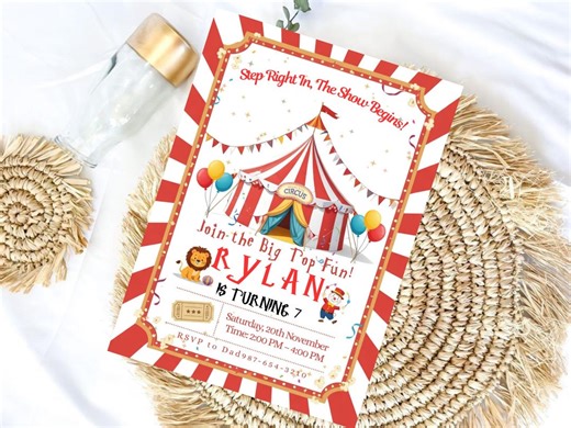 Carnival Birthday Invitation Template, Circus Party Invite, Amusement Park Birthday, Editable Canva Invite, Kids Party Digital - Etsy