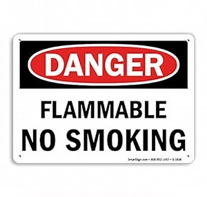 SmartSign Adhesive Vinyl Label, Legend "Danger: Flammable No Smoking", 3.5" high x 5" wide, Black/Red on White