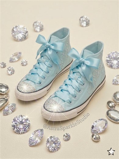 Light Blue Custom Converse Wedding Sneakers, Preciosa® Crystal Bling Toe, Floral Embroidered Sparkle Bridal Shoes, Luxury Gift for Her - Etsy