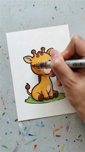 Adorable Giraffe Art 🎨 Satisfying Marker Drawing for Beginners #drawing #art #easydrawing