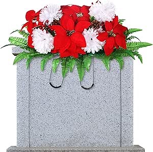 Christmas Headstone Flower Saddle Artificial Cemetery Outdoor Grave Flowers for Cemetery Artificial Memorial Headstone Saddle for Tombstone Gravestone Arrangements Decorations