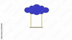 Swing hanging from cloud line 2D object animation. Surreal recreation playground flat color cartoon 4K video, alpha channel. Outdoors activity imagination fantasy animated item on white background