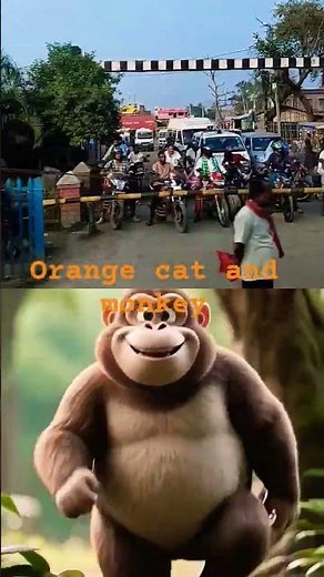 Orange cat and Monkey 🐒 #cartoon #funny #animals #animation #shortsvideo #cat #cute #youtubeshorts