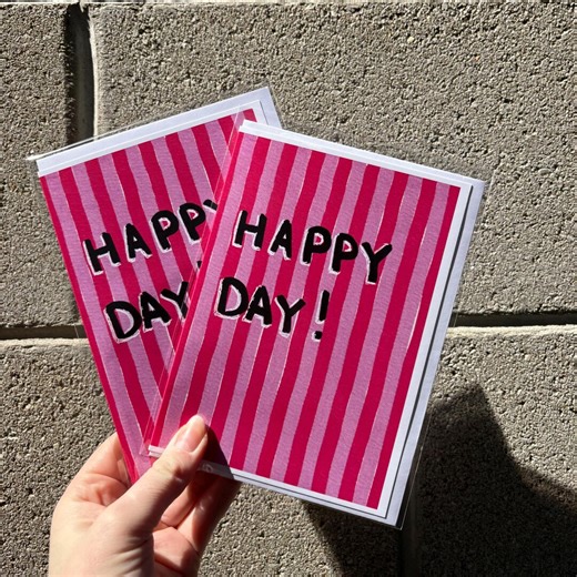 Happy Day Greeting Card | Birthday Pink Stripe | Handmade | Blank Inside - Etsy