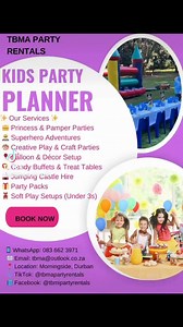 TBMA Party Rentals #tbmapartyrentals Market Place The-Chatroom Follow meDURBAN KIDS PARTIES, EVENTS&FUNCTIONS AND CLASSIFIEDS Kids Parties KZNBaby & Kids Classifieds Durban and Surrounds.Plan a Party KZNEverything Party Classifieds Durban (031) | TBMI Events & Party Rentals | Facebook