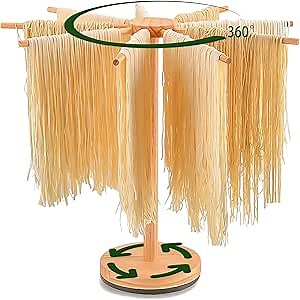 Rotary Pasta Drying Rack, 2025 New Large Wooden Pasta Drying Rack Collapsible with 9 Bars, Easy to Transfer Wood Pasta Rack Collapsible for Fresh Pasta Noodle Spaghetti Dryer Hanger Stand