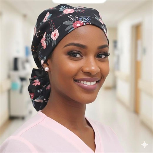 Protect Hair With Satin Lined Scrub Cap, Pink/rose/white Floral Ponytail Scrub Hat: Satin Lined Nurse/doctor Cap - Etsy