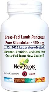 NEW ROOTS HERBAL Pure Pancreas Supplement (30 Tablets) Raw Glandular · 450 mg | Freeze Dried Pancreas from Grass Fed New Zealand Lamb Supplement | Supports Digestion, Pancreatic Support