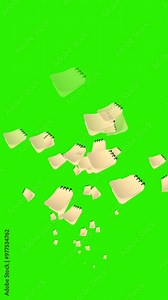 Notepad icons appear and disappear on green screen. Education and work concept. Vertical video. 3D animation.