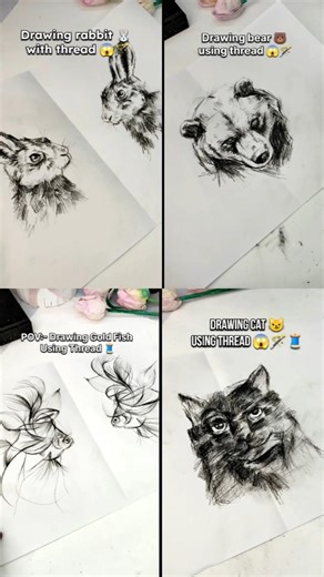 4 easy drawing ideas with thread 🤯#art #shorts #magic