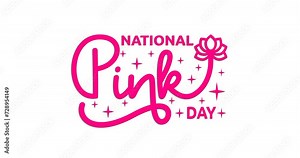 National Pink Day text animation. Handwritten text calligraphy animated with alpha channel. Great for raising kindness and respect and creating a world without bullying. Transparent background