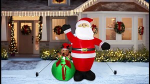 Christmas Inflatables Santa Claus and Elk Decoration，6 FT Lighted Inflatable with Led，Blow Up Yard Decorations for Indoor Outdoor Garden Lawn Xmas Decor