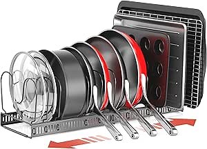 ORDORA Pots and Pans Organizer under Cabinet, Expandable 11.8"-22.8" Pot Lid Holder with 12 Adjustable Dividers, Pan Organizers inside Cabinet for Kitchen Cookware Bakeware, Black