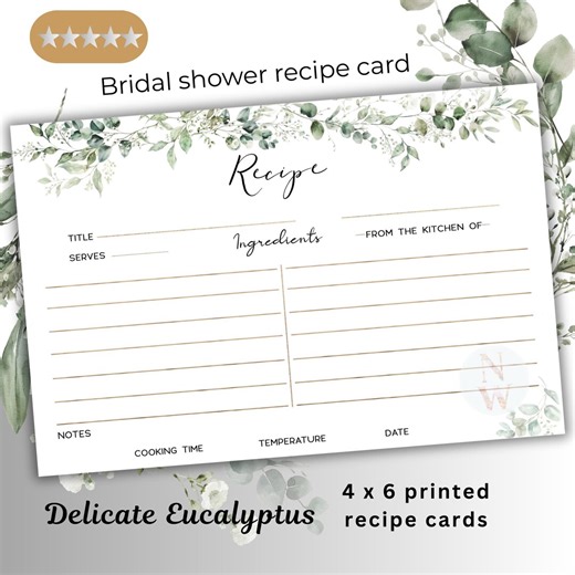 Bridal Shower Recipe Cards, Eucalyptus Wedding, Recipe Card, Greenery Recipe for Love - Etsy