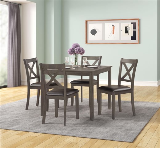 K-Living Julio Solid Wood 5PCS Dining Set in Grey Finish (Table with 4 Chairs) - Walmart.ca