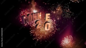 Seamless looping fireworks with the 3d animated text “Bonne Année 2021” in 4K resolution