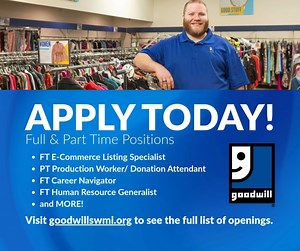 We are hiring! View our full list of available positions and apply at goodwillswmi.org. Be a part of Goodwill and make a difference in your community! | Goodwill Industries of Southwestern Michigan