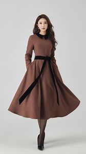 Brown Swing Wool Dress, Patchwork Dress, Womens Wool Dress, Winter Dress, Fit and Flare Dress, High Waisted Dress, Custom Dress 4524# - Etsy