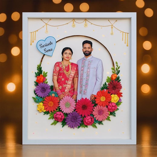 Personalized Couple Portrait, Paper Quilling Art Photo Frame - Etsy