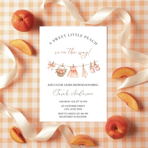 Sweet Peach on the Way Invitation, Peach Themed Baby Shower Invite, Canva Editable Template - Etsy