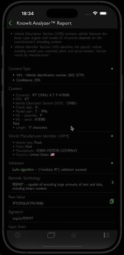 KnowIt Analyzer™ - VIN code scan #StoreCardsApp