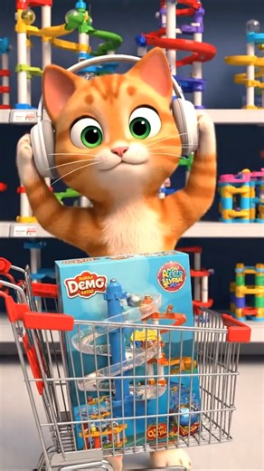 Headphone Cat Builds Marble Tower! 😻 Satisfying Shop to Play #cat #catshorts #funnycat