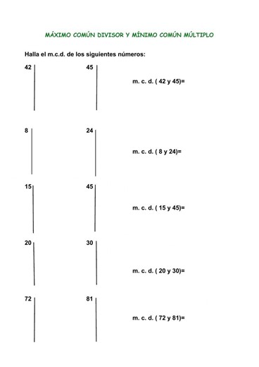 M.C.D. y M.C.M. worksheet