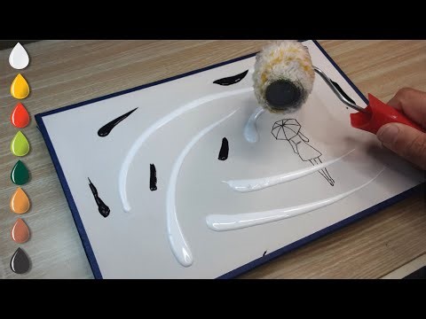 The Rainy Day / Red Umbrella / Acrylic Painting For Beginners