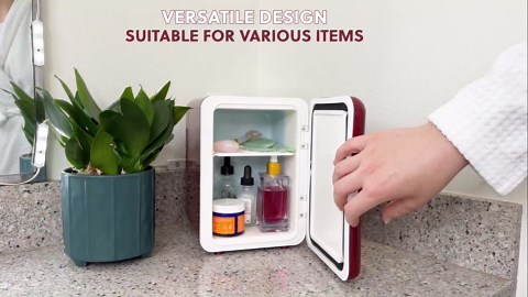 CURTIS MIS135DRP DR. Pepper Mini Portable Compact Personal Fridge Cooler, 4 Liter Capacity, 6 Cans, Makeup, Skincare, Freon-Free & Eco Friendly, Maroon