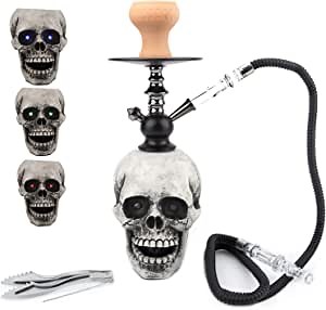 Hookah Set, Modern Hookah Complete Set Skull Resin Base with Led Light Includ Accessories Premium Shisha