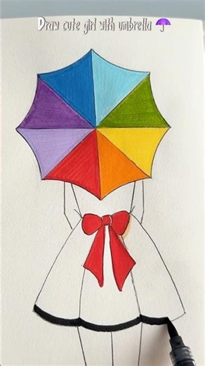 Easy way to draw girls with umbrella ☂️ ✨#shorts #art #drawing #youtubeshorts