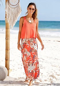 Coral-Patterned Layered Look Maxi Dress X30032
