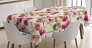 Ambesonne Apple Tablecloth, Quartered and Halved Apples with Flatter Smaller Saturn Peaches Summer Season Fruits, Rectangular Table Cover for Dining Room Kitchen Decor, 60" X 90", Multicolor
