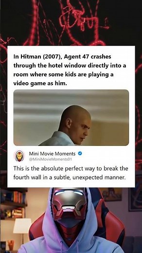 Hitman 2007 Agent 47 Crashes Through a Window Into Kids Playing a Video Game as Him Breaking the Fou