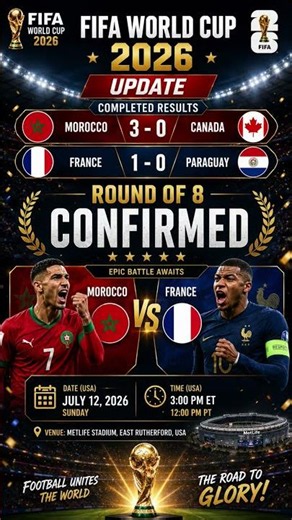 FIFA WORLD CUP 2026 – ROUND OF 8 CONFIRMED | QUARTER-FINAL SHOWDOWN – MOROCCO 🇲🇦 VS 🇫🇷 FRANCE