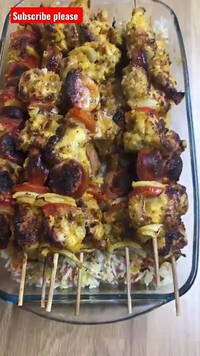 Dinner-Smoked Sausage Chicken Kebabs with Savoury Fried Rice#kebabs #chicken #cooking