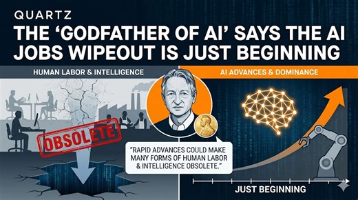 In a CNN State of the Union interview, renowned computer scientist Geoffrey Hinton warned that artificial intelligence is already replacing workers and could accelerate sharply in 2026, allowing machines to displace many more jobs across industries beyond call centers. | Quartz