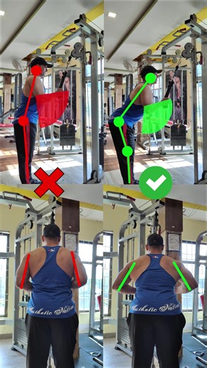 Tricep Rope pushdown mistakes!! This video shows the wrong way Vs theright way of performing thetricep pushdown. ❌1) Don't stand too upright, you limit the range of motion inyour triceps. This restricted motion means that you might not fully extend your arms, reducing the contraction and engagement of your triceps. ❌2) Don't tuck your elbows in. It leads to excessive strain on your elbow joints and limit the involvement of your triceps. ✔️1) Lean slightly over, allows your triceps to work throug