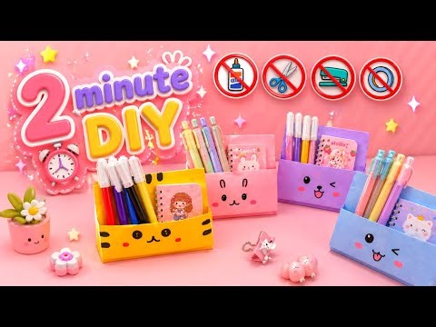 DIY Easy Origami Paper Stand Organizer | No Glue No Scissors | Cute Cat Paper Holder School Project