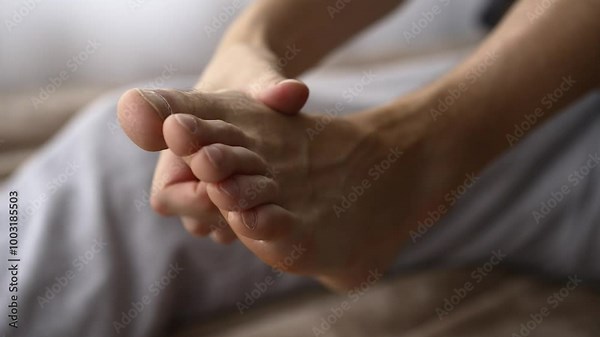 A man scratches his leg with his hands. Itching on the legs. Skin problems. Fungal infection in a man. The man scrapes his feet. Leg problems. Skin infection. Help from a phlebologist