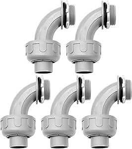 MAKERELE 5-Pack 1 Inch 90° PVC Liquid Tight Elbow Connectors - UL Listed for Safety and Durability, Corrosion and Sunlight Resistant, Flexible Conduit Fittings for Diverse Applications