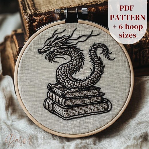 Dragon Hand Embroidery Pattern, Medieval Bookish Design (PDF Pattern) - Etsy